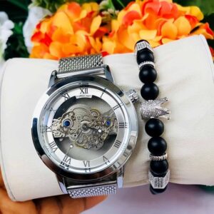 Forecast Superior Quality & Rugged Transparent Engine Silver Unisex Wristwatch + Bracelet