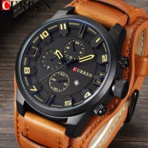 Curren Male Luxury Waterproof Luminous Brown Leather Watch