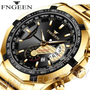 Fngeen 05 Calendar Sporty Waterproof Quartz Watch/Gold-like