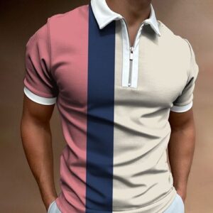 Berrykey Men's Color Stitching Polos Shirt Round Neck Short Sleeve T-shirt Business